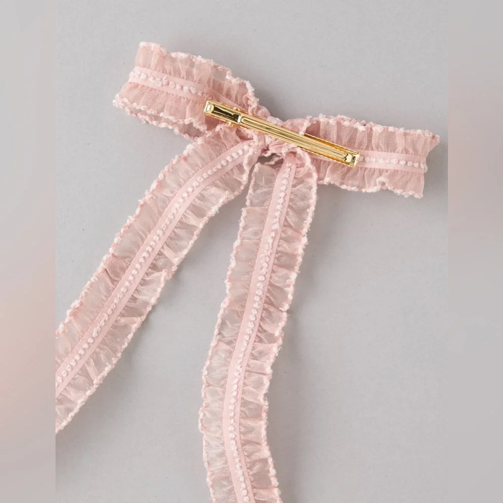 🆕 Pink Lace Ruffle Bow Hair Clip